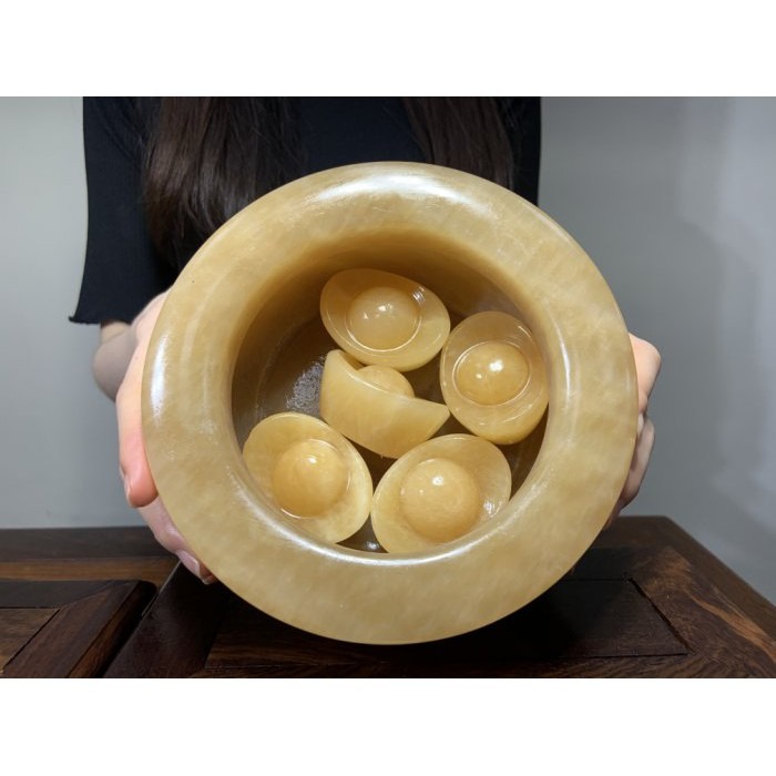 【合雅藝品】黃玉聚寶盆 聚財 聚寶盆 風水 招財 開運 女媧 白玉 黃玉【台中 藝品 零售 批發 】-細節圖3