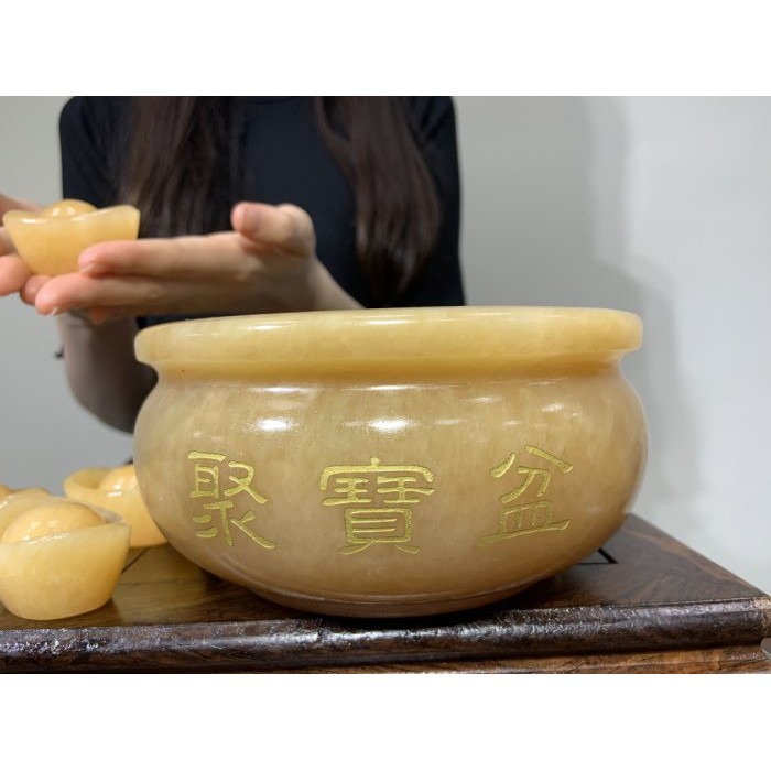 【合雅藝品】黃玉聚寶盆 聚財 聚寶盆 風水 招財 開運 女媧 白玉 黃玉【台中 藝品 零售 批發 】-細節圖6