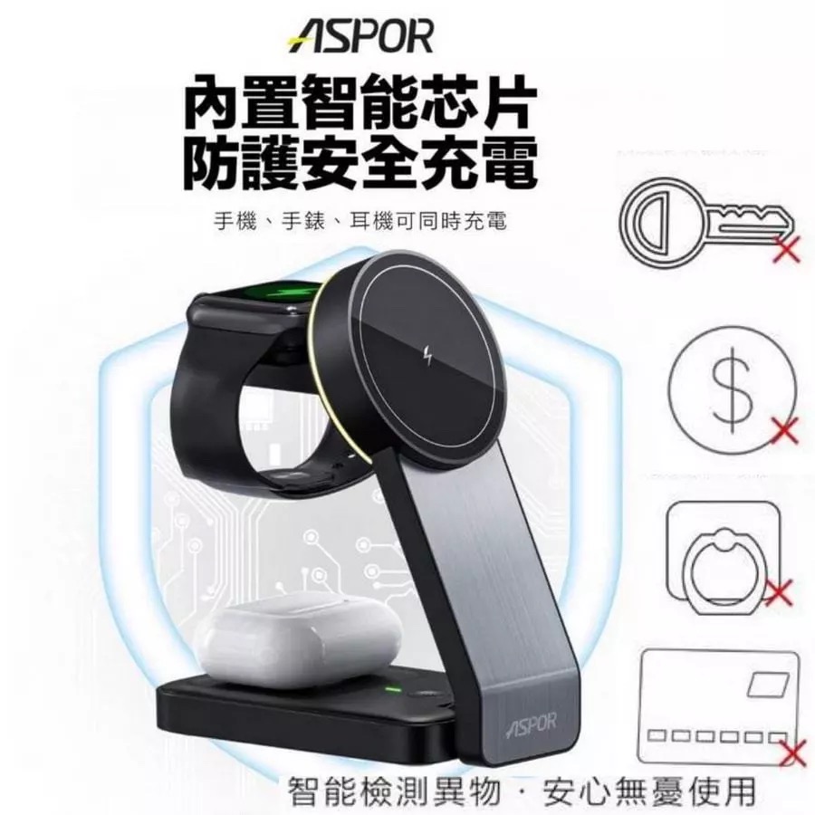 🎁【快速出貨台灣公司貨】ASPOR 23W折疊多合一磁吸無線充電座(手機/手錶/耳機)台灣公司貨（小夜燈款）W22-細節圖6