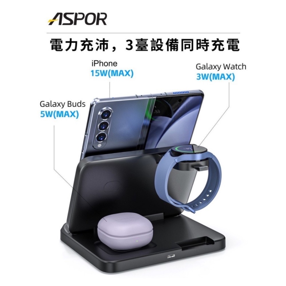 🎁 台灣正品公司貨【ASPOR】23W多功能折疊無線充電座 W21 無線充電器 充電座 充電盤-細節圖9