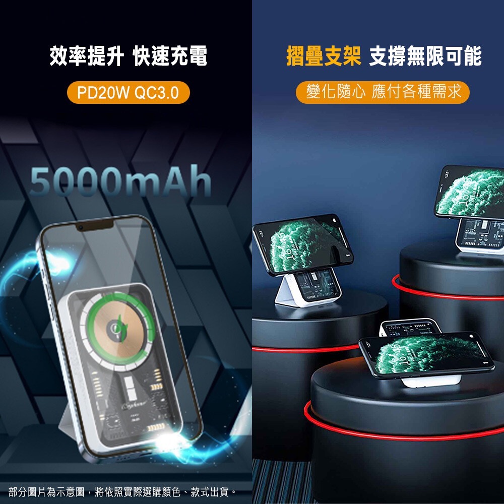 🎁【Wephone】無線磁吸式magsafe快充行動電源5000mAh透明工業風 (磁吸式支架設計)-細節圖4