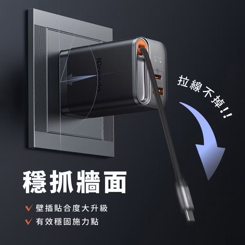 🎁台灣公司出貨 麥多多『最新款』67w 自帶伸縮線充電器氮化鎵充電器2孔充電器可充筆電iPhone快速充電器-細節圖3