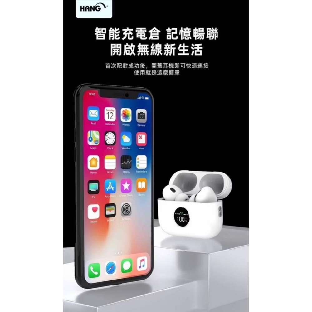 🎁【HANG】台灣製造W01智能顯示藍牙耳機 ANC主動降噪藍牙5.3 無線充電HiFi音質音畫同步高清通話耳機-細節圖2