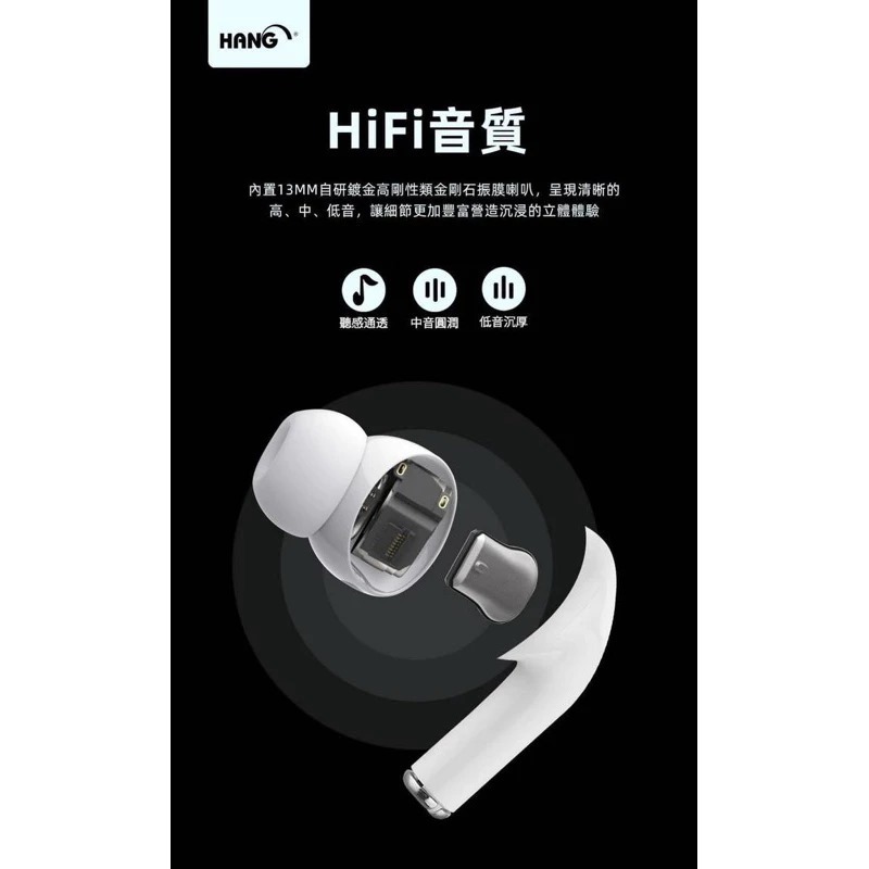 🎁【HANG】台灣製造W01智能顯示藍牙耳機 ANC主動降噪藍牙5.3 無線充電HiFi音質音畫同步高清通話耳機-細節圖10