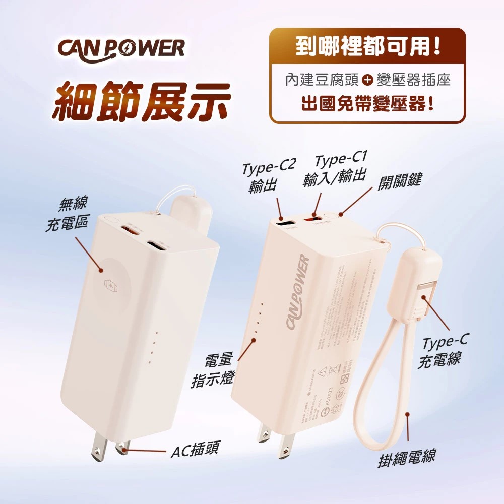 CANPOWER多功能防爆固態5000mAh行動電源CP-07 AC插頭充電器氮化鎵 Wh CCC國外中國境內可直接上機-細節圖6