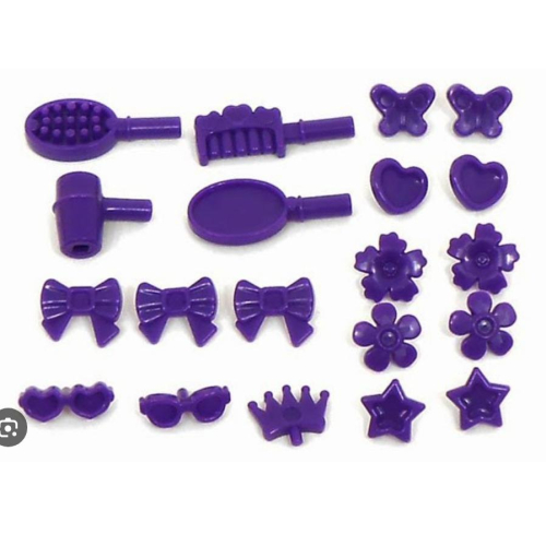 &lt;樂高人偶小舖&gt;正版LEGO 美妝髮飾用具 梳子 吹風機 鏡子 蝴蝶結 裝飾 深紫色