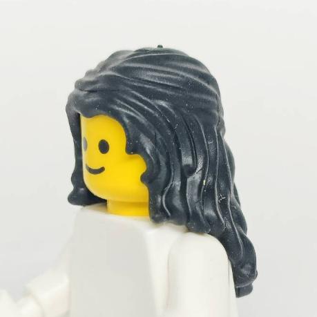 <樂高人偶小舖>正版LEGO 女生頭髮55 公主頭 微卷髮 黑色 軟質 可加配件-細節圖2