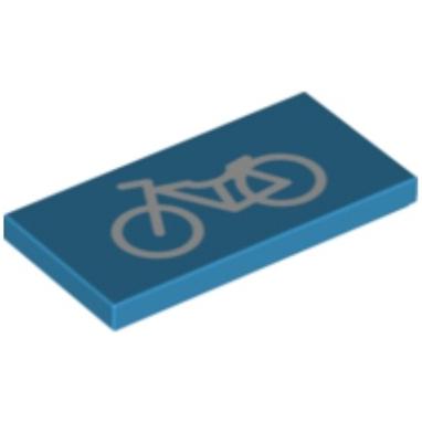 &lt;樂高人偶小舖&gt;正版LEGO 印刷磚 2x4 腳踏車 標誌 印刷 深海洋藍 87079pb0823 T486