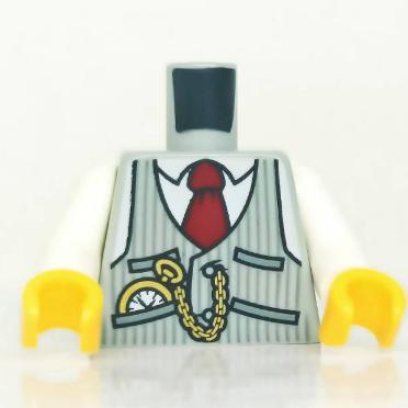 &lt;樂高人偶小舖&gt;正版LEGO 特殊84 二手非全新 身體 西裝 紅領帶 帶懷錶 淺灰 身體 配件