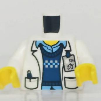 &lt;樂高人偶小舖&gt;正版LEGO 特殊96 藍色毛衣 ID 徽章 實驗室外套 醫生袍 人偶
