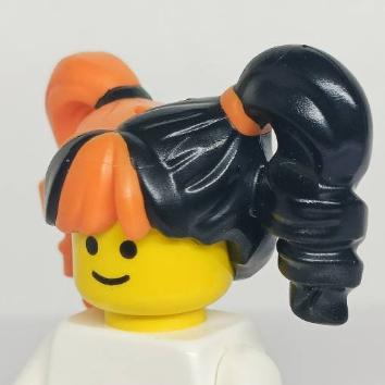&lt;樂高人偶小舖&gt;正版LEGO 女生頭髮49 黑橘 小丑女 雙高馬尾 硬質 人偶配件