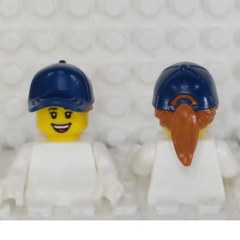 &lt;樂高人偶小舖&gt;正版樂高LEGO 帽子5 藍帽 深橘 短馬尾 6223056 硬質 人偶 配件