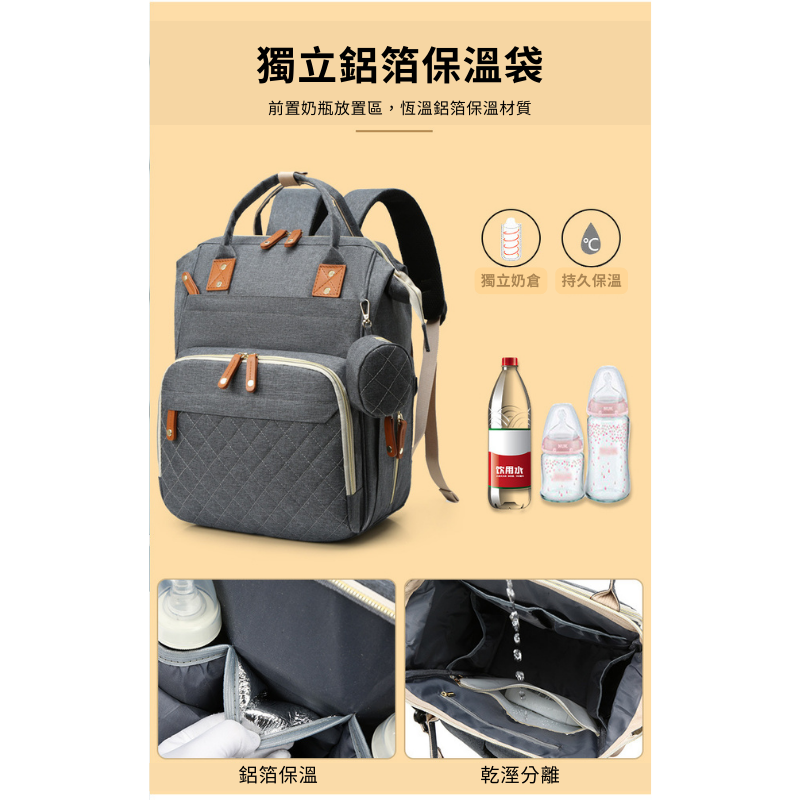 ⚡️現貨✨新款多功能 大容量 大開口 雙肩媽媽包 多格層 奶瓶尿布母嬰包 便攜旅遊媽咪包 待產包 媽媽背包-細節圖3