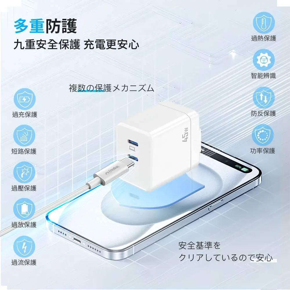 【NISDA】 DQ452C 氮化鎵GaN充電器 45W PD 雙Type-C孔快充頭 手機充電器-細節圖5