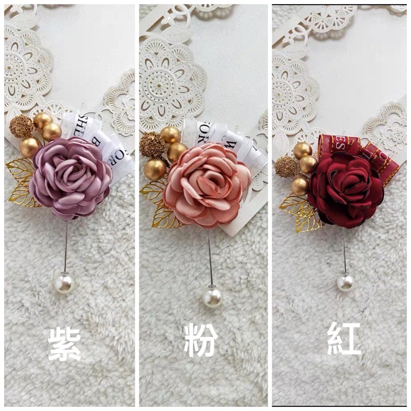 ‼️現貨‼️《實拍》韓式玫瑰珍珠緞帶金珠胸花～3色-細節圖8