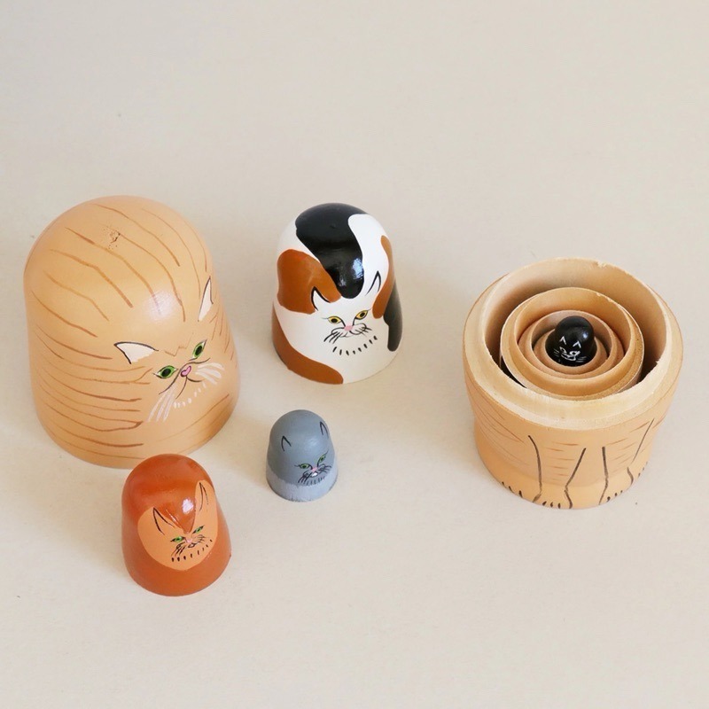 【貓現貨】日本代購Nein Marke手工木質俄羅斯娃娃 動物造型 狗派 猫派 超可愛 木製套娃 室內裝飾 雜貨 裝飾-細節圖3