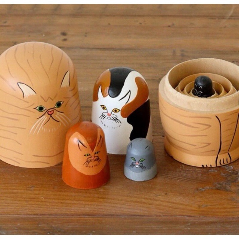 【貓現貨】日本代購Nein Marke手工木質俄羅斯娃娃 動物造型 狗派 猫派 超可愛 木製套娃 室內裝飾 雜貨 裝飾-細節圖4