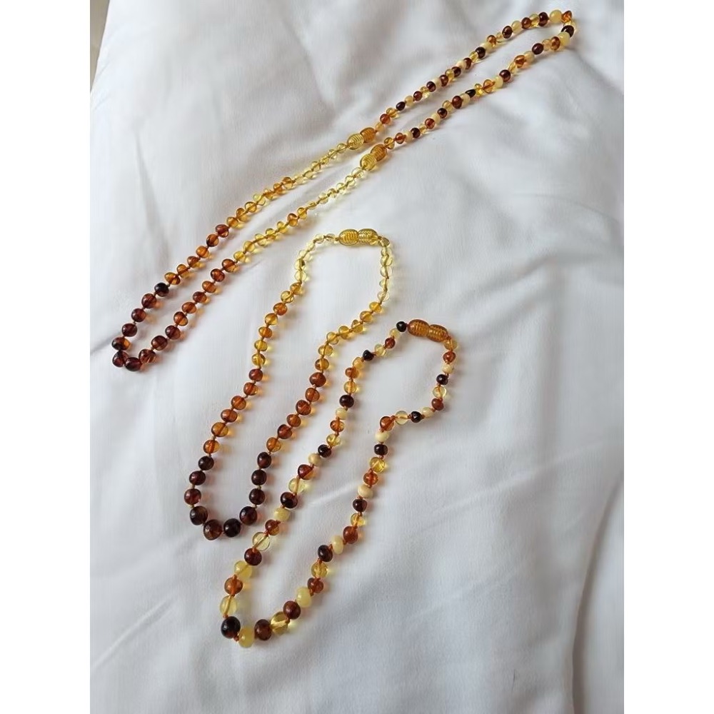 【全新未使用】寶寶琥珀項鍊漸層款 手鍊 腳鍊 28公分長 Amber 波蘭 波羅的海 琥珀蜜蠟 牙齒琥珀 出牙琥珀-細節圖4