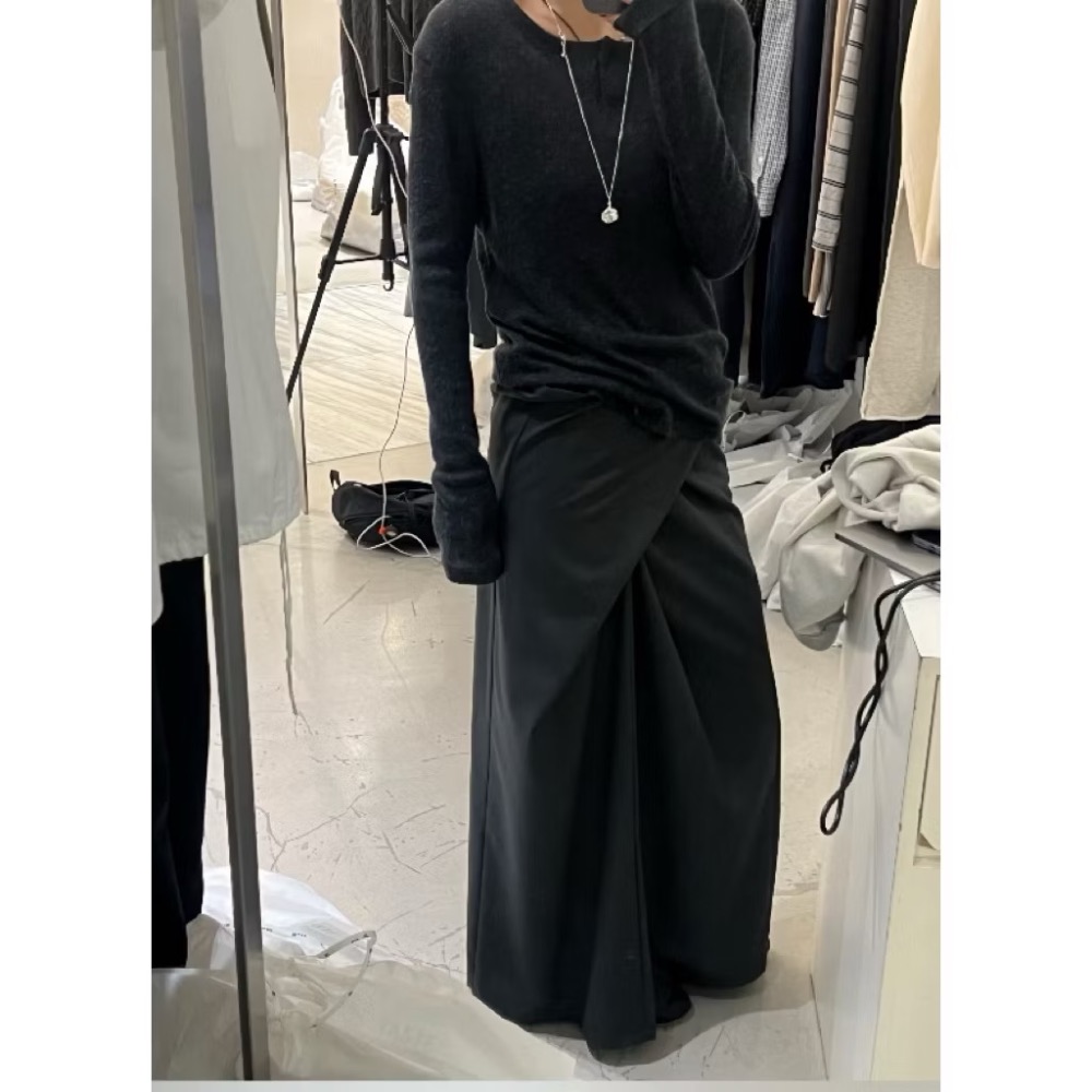 【現貨/全新未使用】正品 2025年秋季 韓國東大門Taste檔口 設計款 綁帶氣質高腰束腰顯瘦長裙半身裙 黑色 均碼-細節圖3