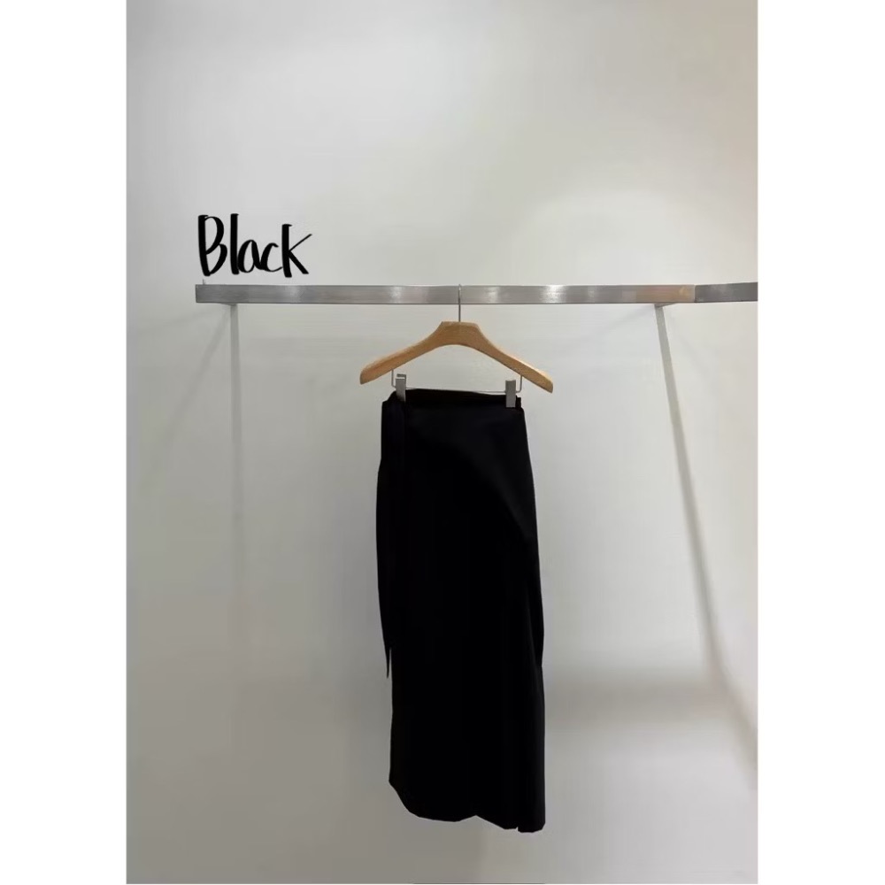 【現貨/全新未使用】正品 2025年秋季 韓國東大門Taste檔口 設計款 綁帶氣質高腰束腰顯瘦長裙半身裙 黑色 均碼-細節圖5