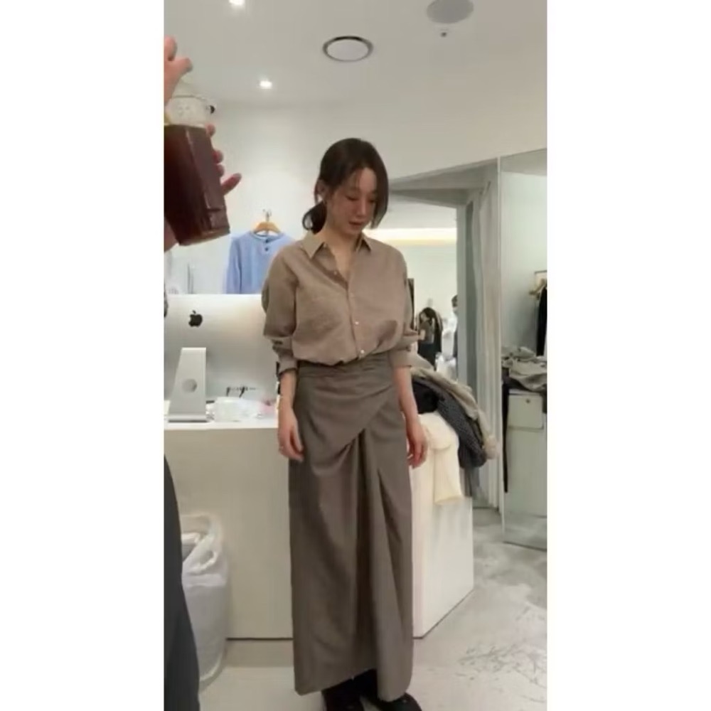 【現貨/全新未使用】正品 2025年秋季 韓國東大門Taste檔口 設計款 綁帶氣質高腰束腰顯瘦長裙半身裙 黑色 均碼-細節圖6