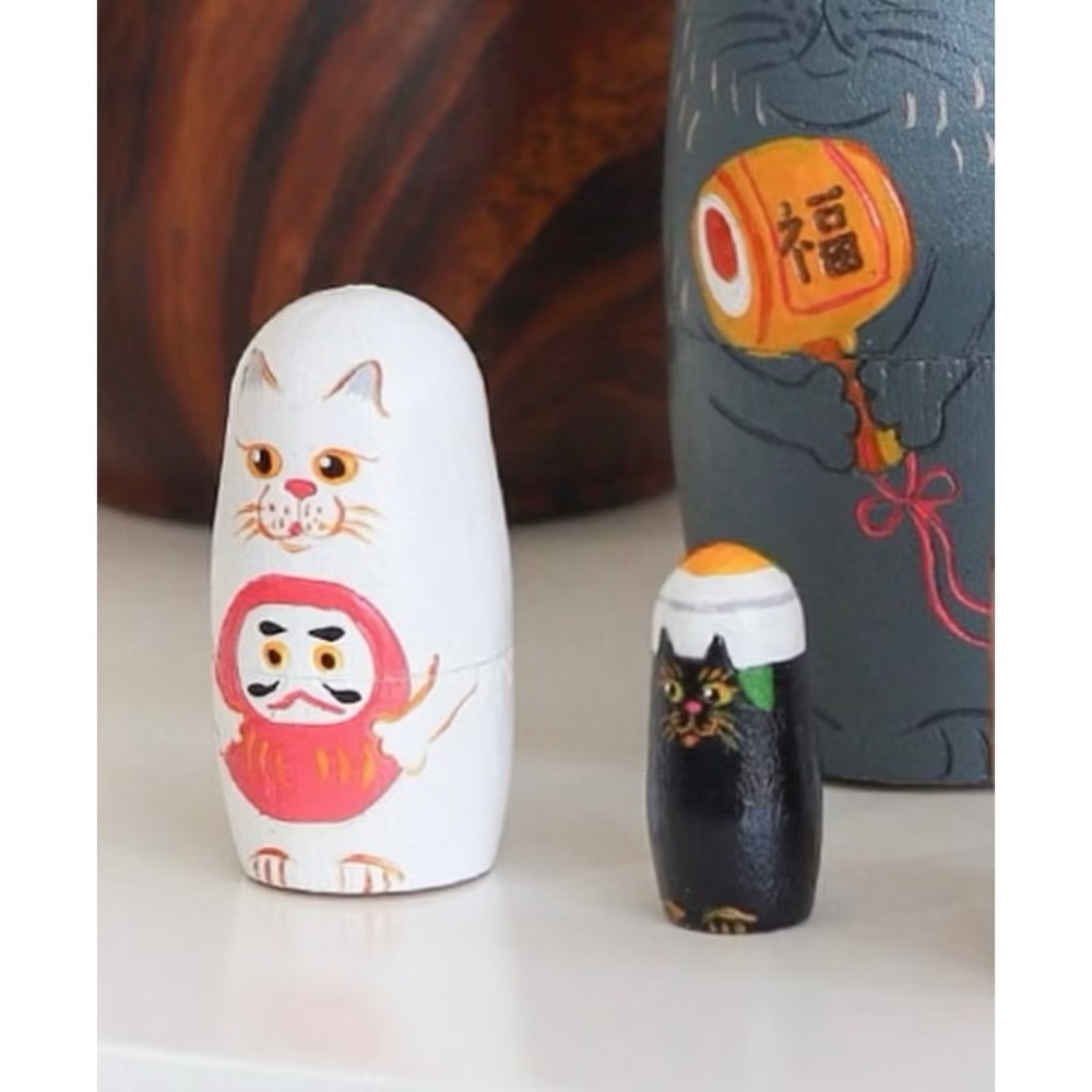 【預購】日本代購 手工木質貓咪新年俄羅斯娃娃 動物造型 猫派 木製套娃 室內裝飾-細節圖6