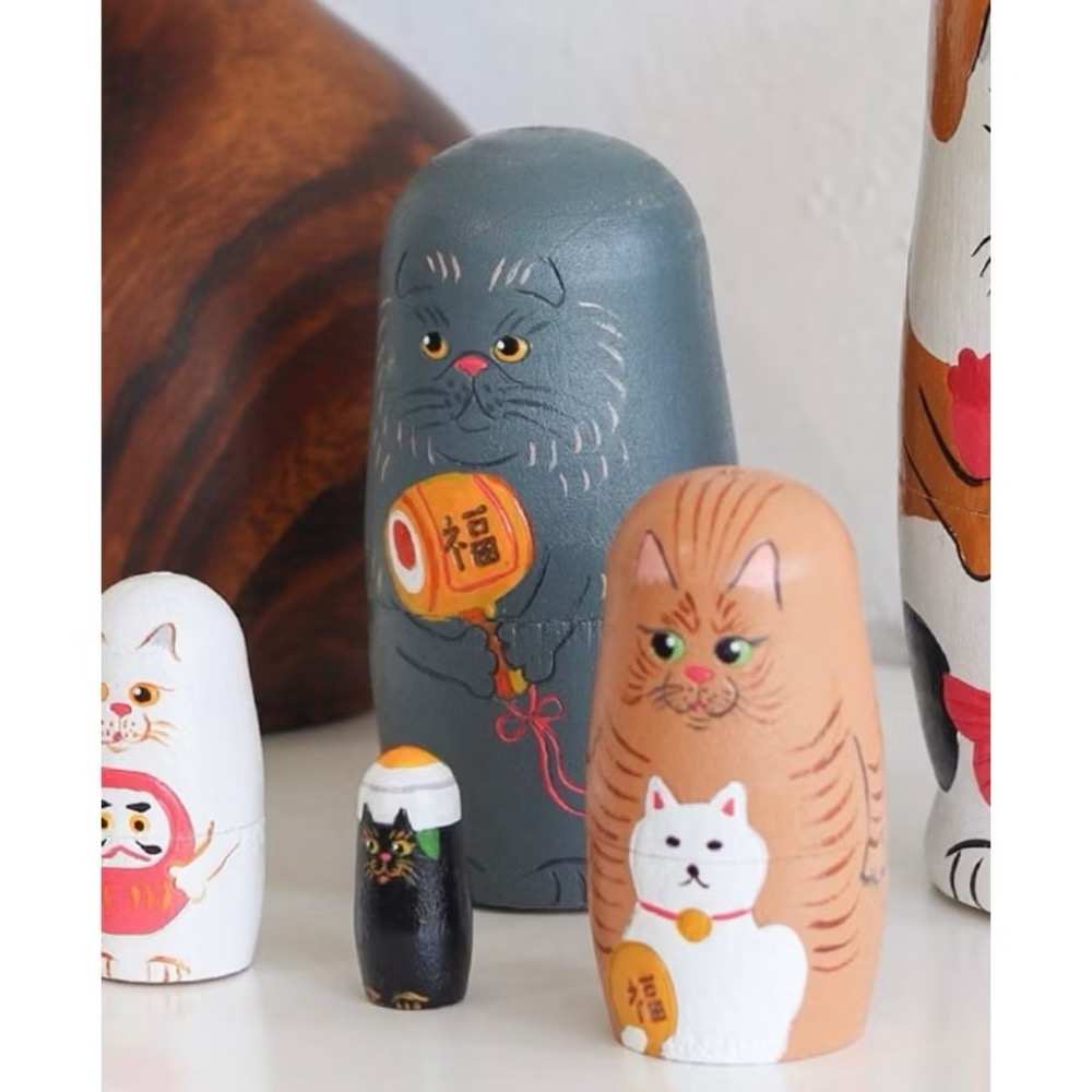 【預購】日本代購 手工木質貓咪新年俄羅斯娃娃 動物造型 猫派 木製套娃 室內裝飾-細節圖7