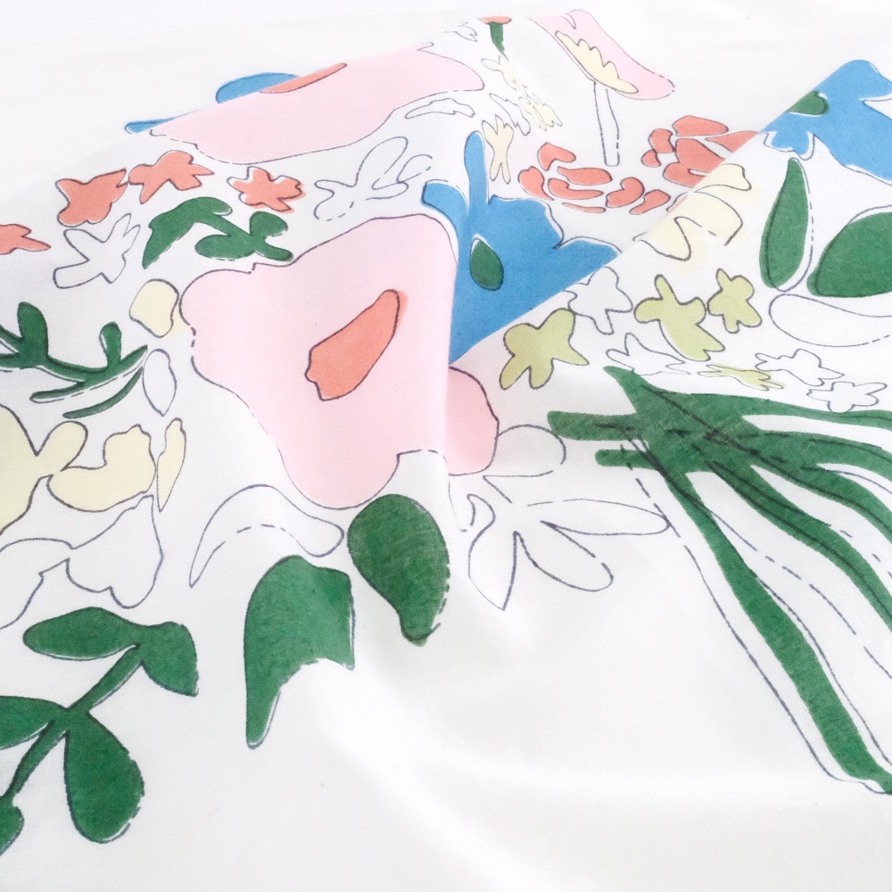 【預購】日本代購 手繪風格花束圖案手帕 可作掛毯 產地印度 100%純棉 絲網印刷 室內裝飾-細節圖6