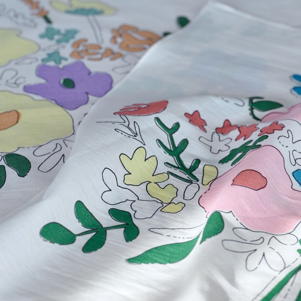 【預購】日本代購 手繪風格花束圖案手帕 可作掛毯 產地印度 100%純棉 絲網印刷 室內裝飾-細節圖7