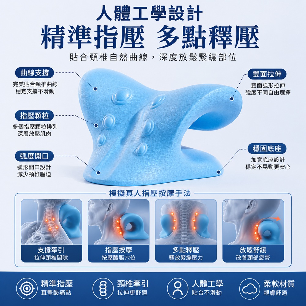 頸椎按摩枕 按摩枕 肩頸按摩器 頸椎牽引枕 按摩器 頸椎拉伸 指壓按摩-細節圖5