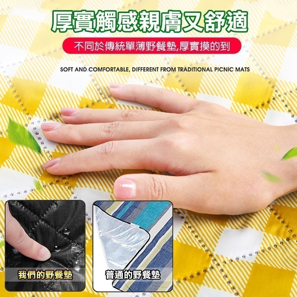 三層超厚防水野餐墊 野餐墊 野餐地墊 露營墊 戶外地墊 沙灘墊 防水不黏草 可機洗 加厚防水墊 露營 戶外-細節圖5