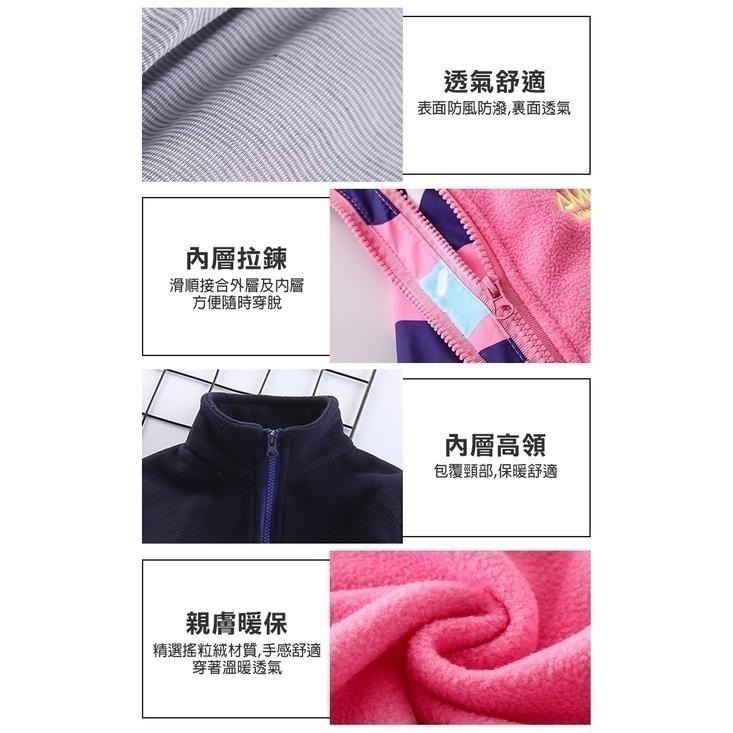 兒童防風加絨衝鋒外套 兩件式可拆卸外套 連帽外套 保暖外套 兒童外套 戶外防風外套-細節圖6