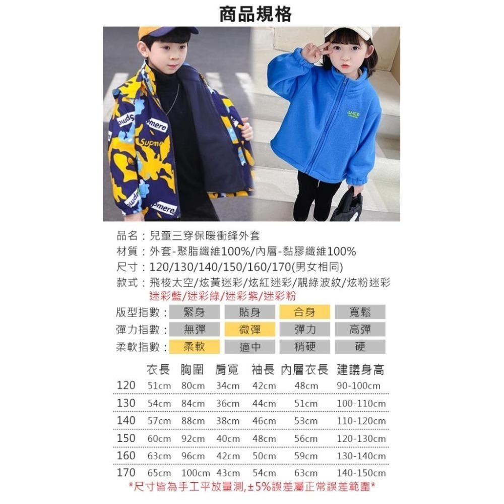 [台灣現貨] 男女兒童防風加絨衝鋒外套 兩件式可拆卸外套 連帽外套 保暖外套 兒童外套 戶外防風外套-細節圖7