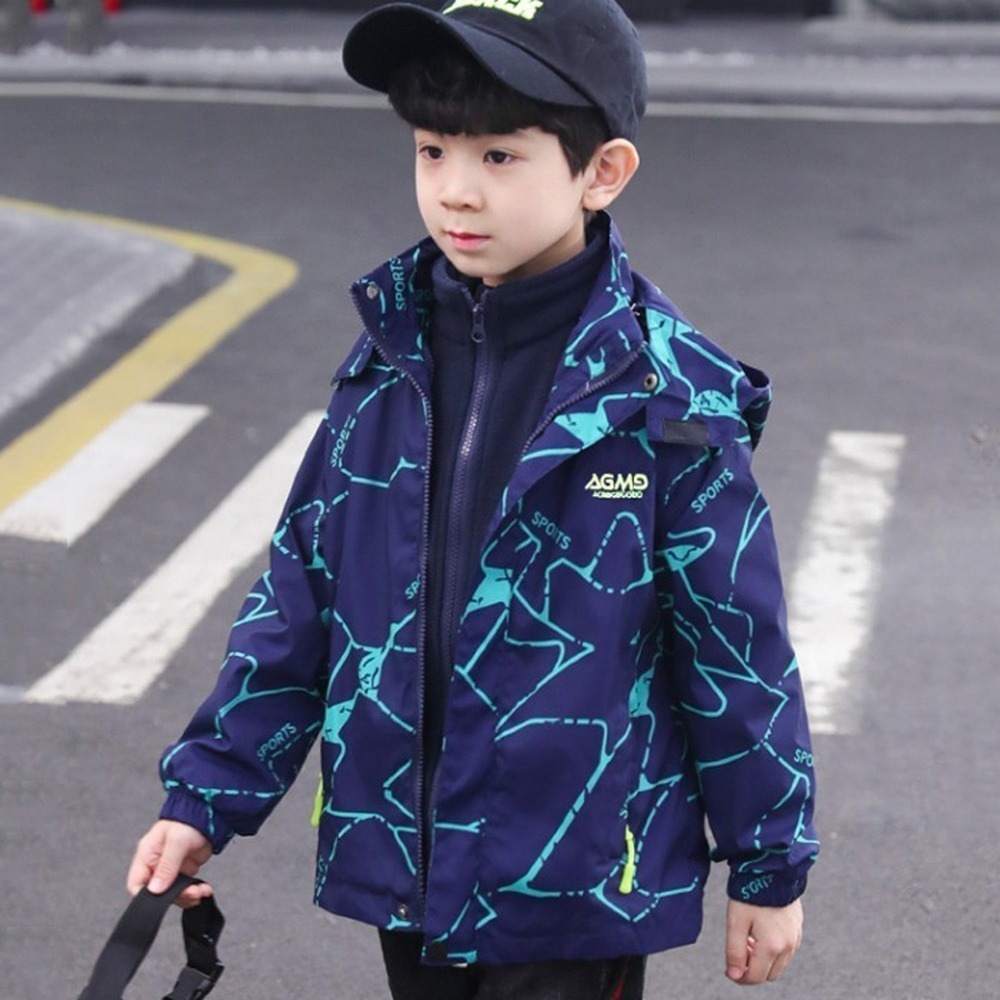 兒童防風加絨衝鋒外套 兩件式可拆卸外套 連帽外套 保暖外套 兒童外套 戶外防風外套-規格圖9