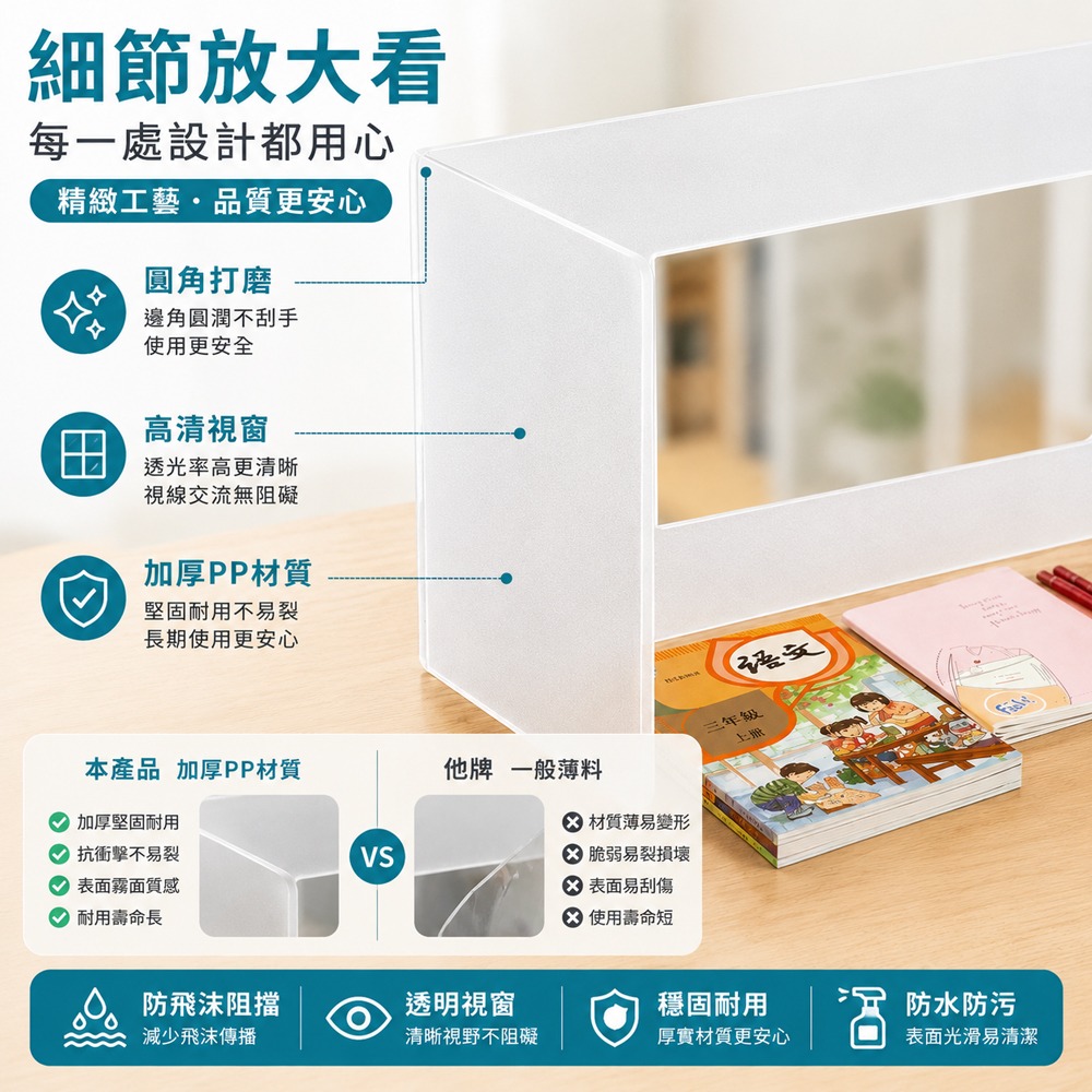 防疫隔板 隔板 分隔板 辦公桌隔板 座位隔板 桌面擋板 防疫擋板 pp隔板 透明隔板 用餐隔板 學校隔板-細節圖4
