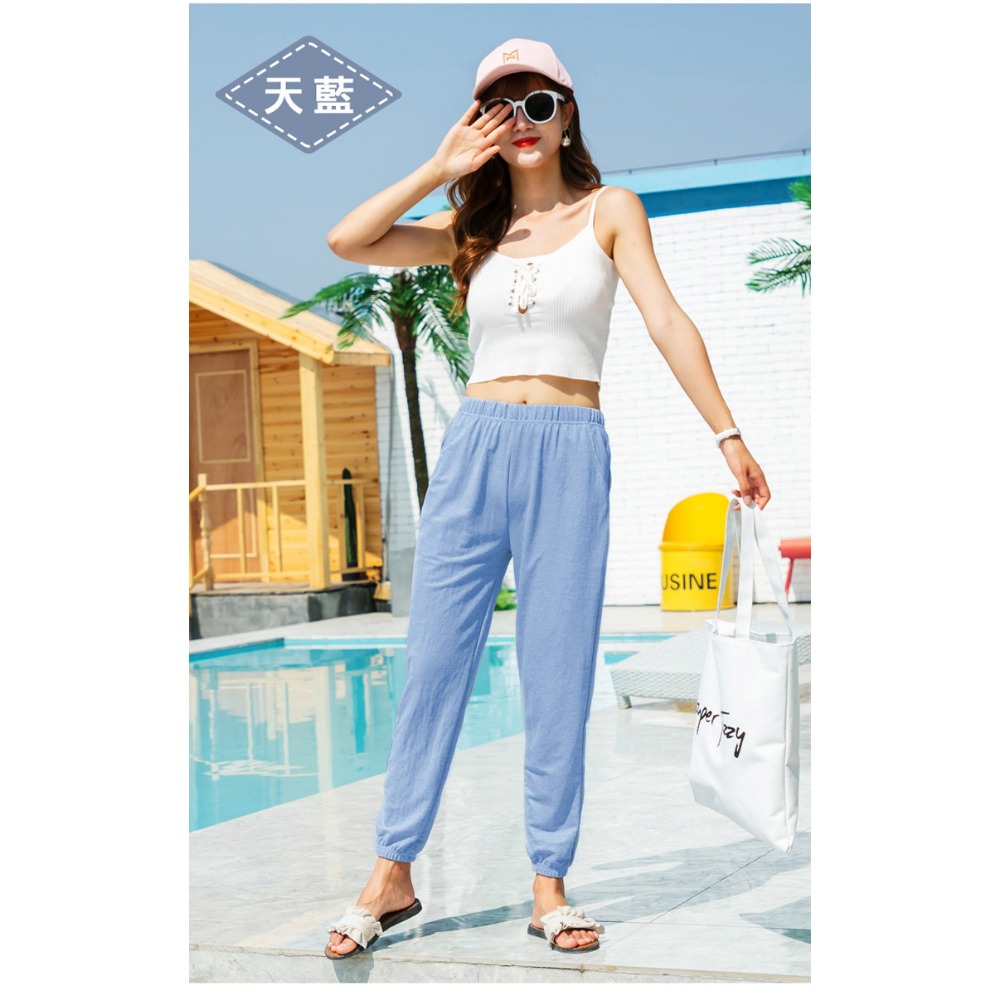 經典柔暖舒適棉麻燈籠褲 哈倫褲 冰絲涼感 防曬 寬鬆顯瘦 八分休閒褲裙 闊腿褲 寬褲 防曬褲-規格圖10
