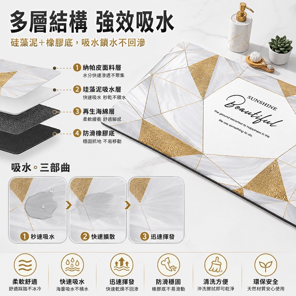 矽藻土地墊 珪藻土地墊 矽藻土軟地墊 軟式珪藻土地墊 腳踏墊-細節圖3