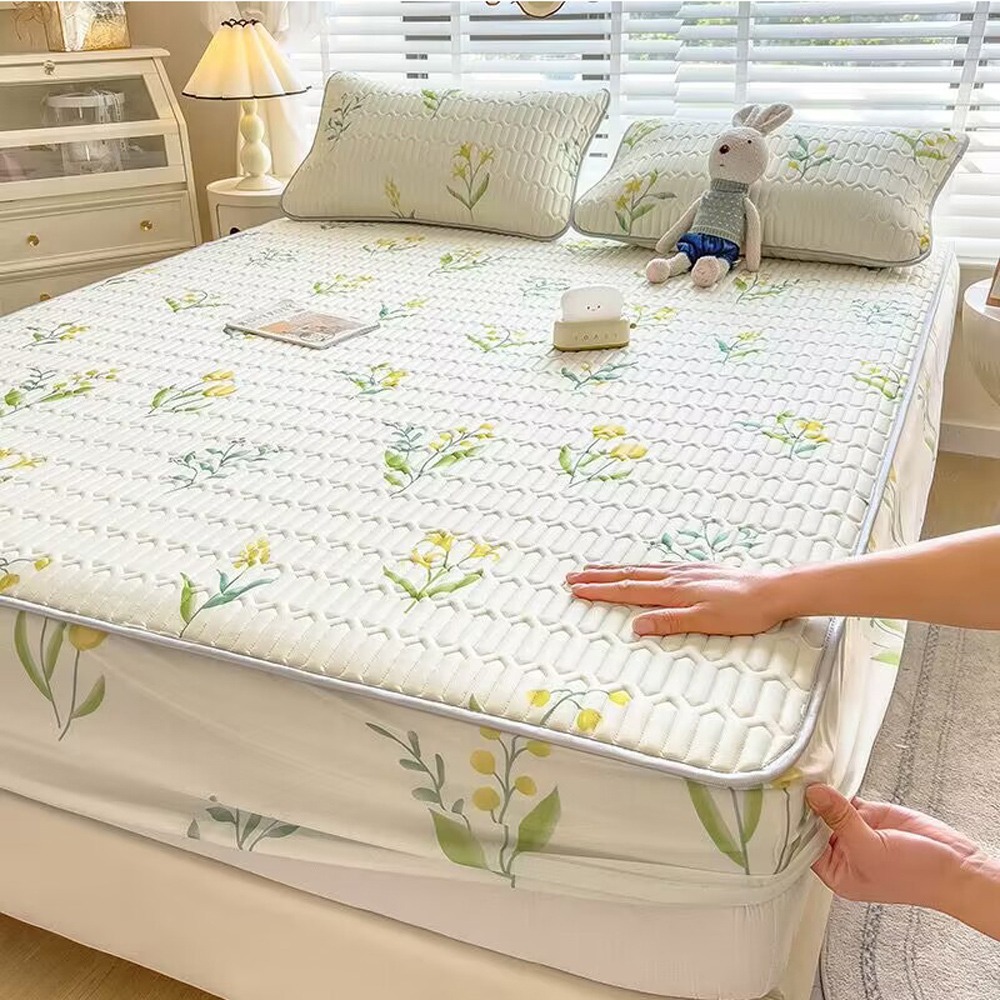 可水洗透氣冰絲乳膠床包 贈同款枕套 冰絲床包 涼墊 床罩 乳膠床笠 涼感床包-規格圖6