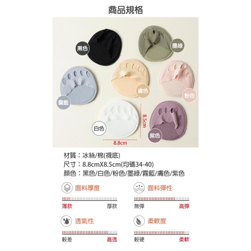 五指半掌隱形襪墊 高跟鞋襪 冰絲前掌襪 半掌襪前腳墊海綿底 露趾襪 隱形襪 淺口隱形-細節圖9
