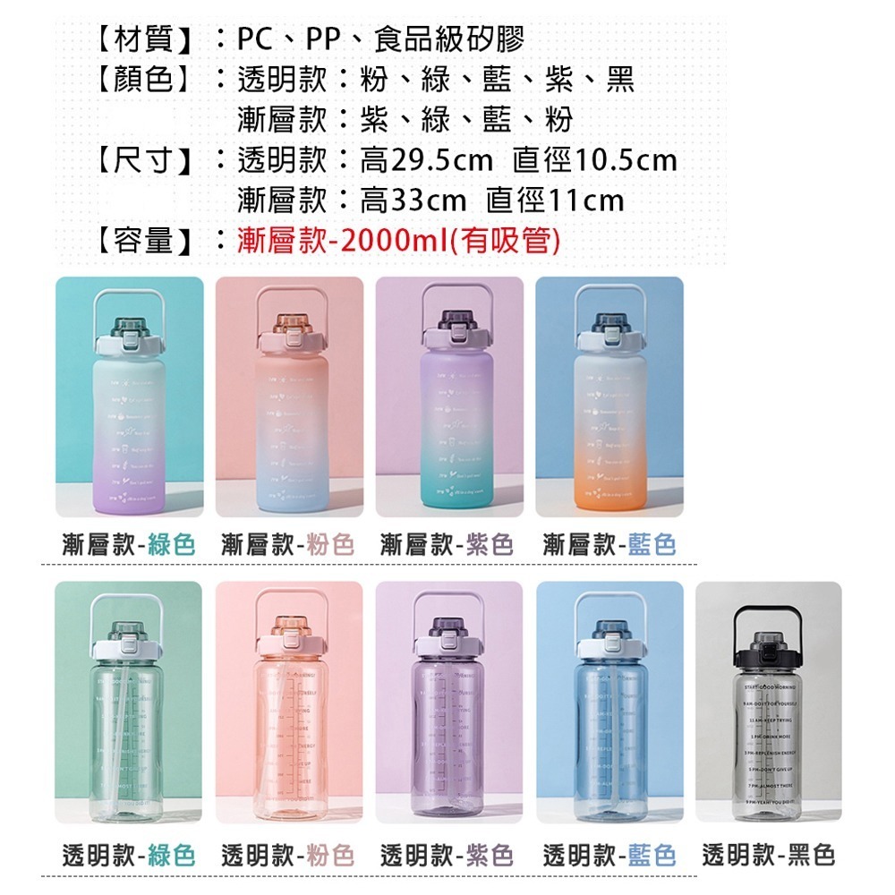 【限時購】手提運動水壺 彈蓋漸層水壺 大容量水壺 多款任選 (水壺 登山水壺 運動水瓶 健身水壺 漸層水壺)-細節圖3