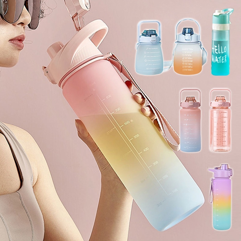 【限時購】手提運動水壺 彈蓋漸層水壺 大容量水壺 多款任選 (水壺 登山水壺 運動水瓶 健身水壺 漸層水壺)-細節圖2