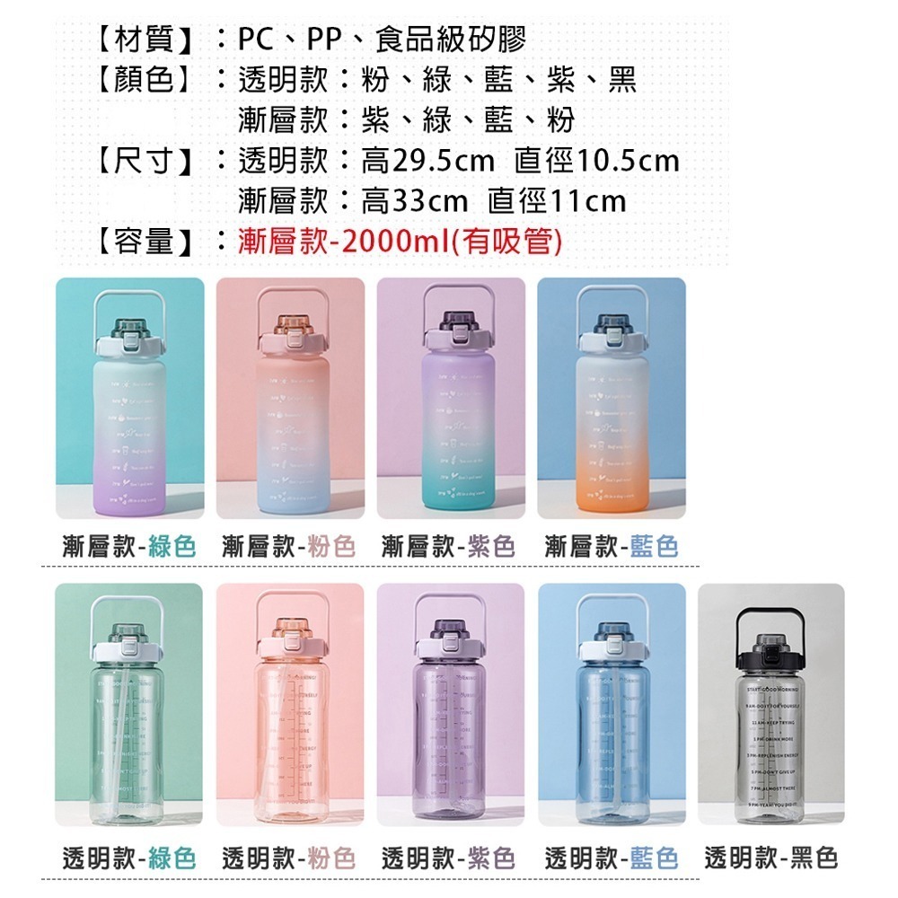 【限時購】手提運動水壺 彈蓋漸層水壺 大容量水壺 多款任選 (水壺 登山水壺 運動水瓶 健身水壺 漸層水壺)-細節圖4