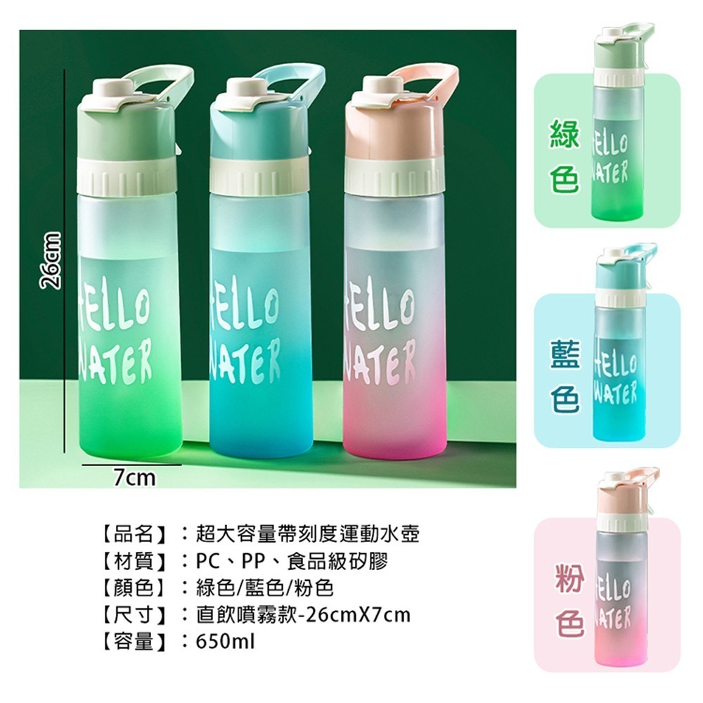 【限時購】手提運動水壺 彈蓋漸層水壺 大容量水壺 多款任選 (水壺 登山水壺 運動水瓶 健身水壺 漸層水壺)-細節圖9