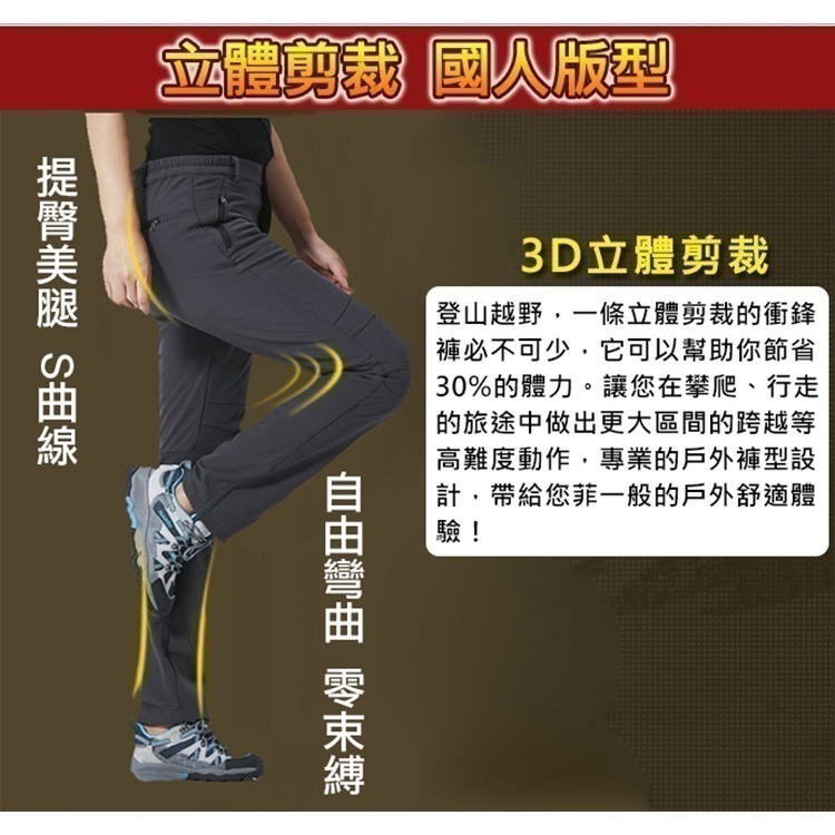 【限時購】防風抗寒加厚保暖褲 男女款3(M-3XL) 加絨衝鋒褲 機能褲 登山褲 休閒褲 戶外褲-細節圖6