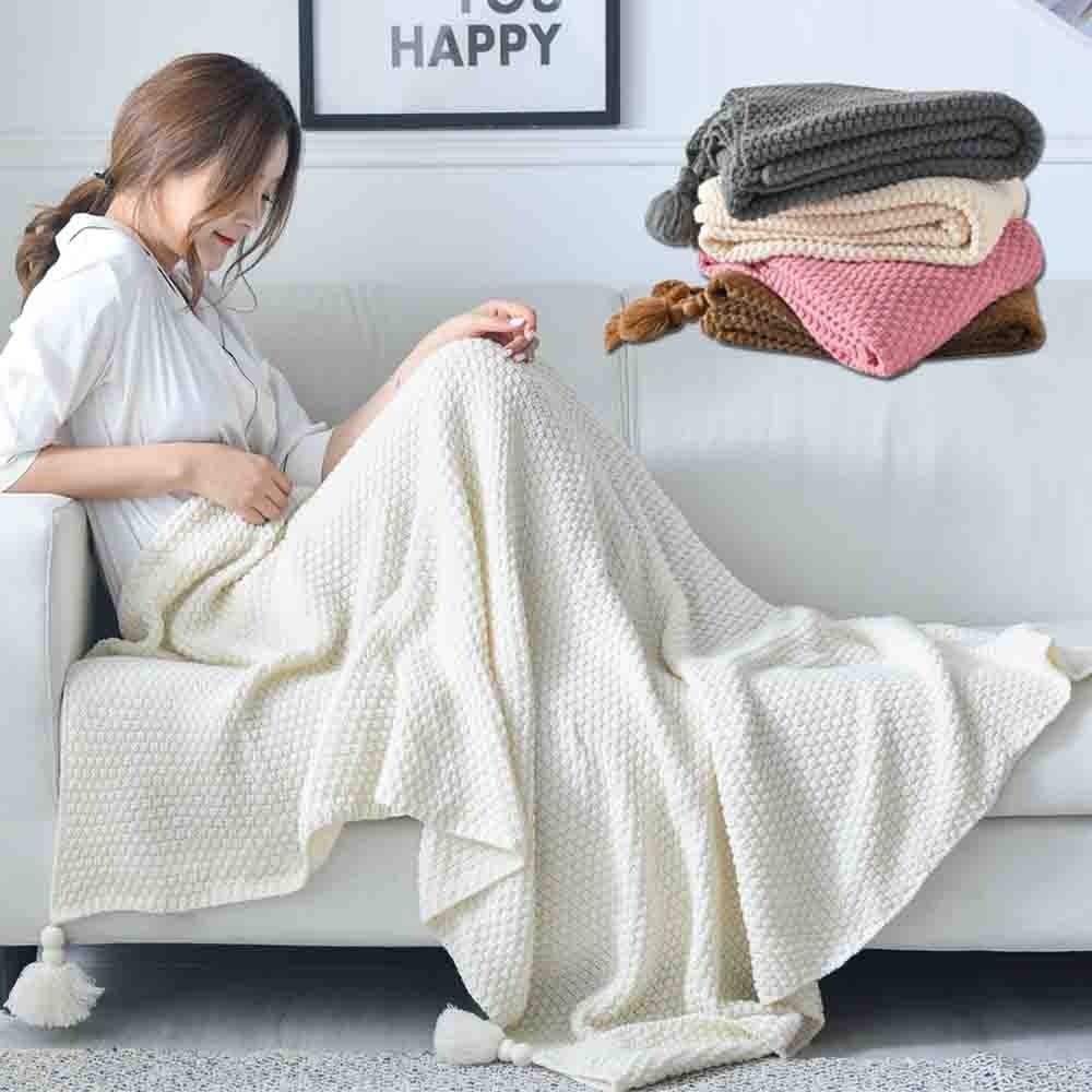 北歐風流蘇針織蓋毯空調毯 5色3尺寸 針織毯 空調毯 四季毯 床尾毯 ins風-細節圖2