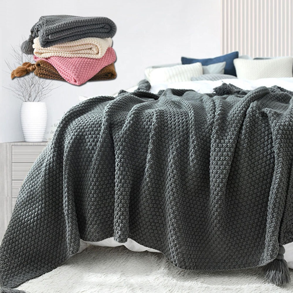 北歐風流蘇針織蓋毯空調毯 5色3尺寸 針織毯 空調毯 四季毯 床尾毯 ins風-細節圖3