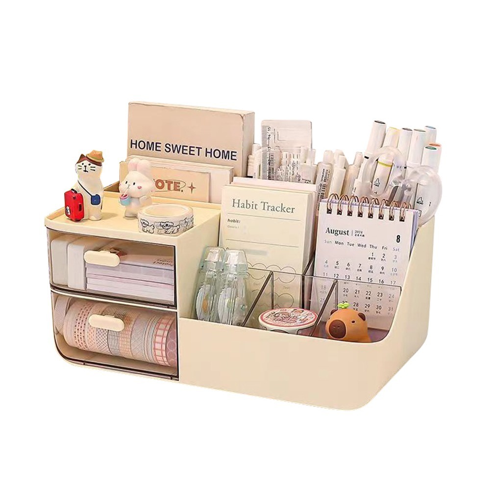 無印風桌面收納盒 斜插筆筒 分隔抽屜 文具收納 共2款2色-規格圖3