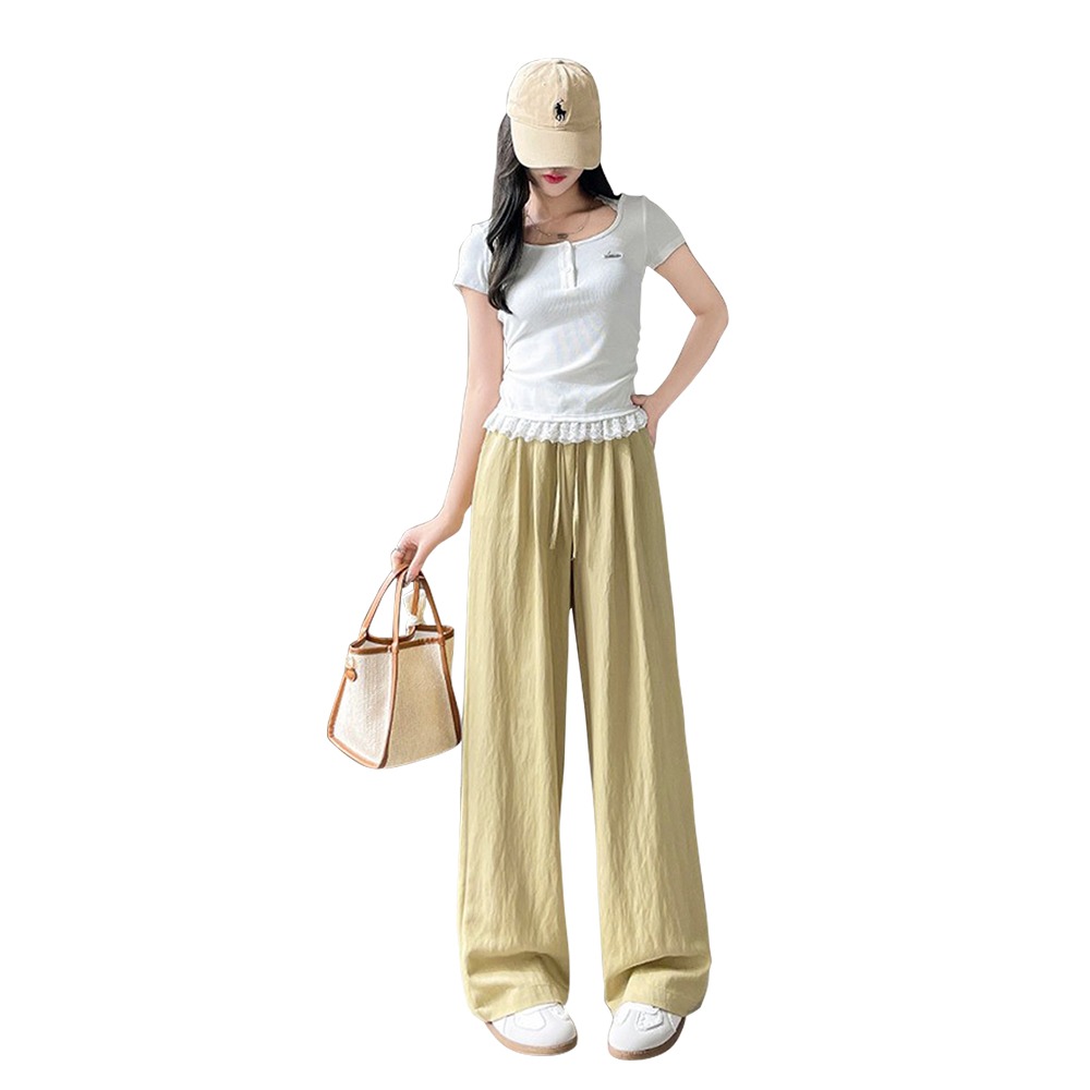 仿丹寧牛仔涼感闊腿褲 5色(S-XL可選) 休閒長褲 拖地褲 防蚊褲 棉麻闊腿褲 高腰 亞麻 女長褲-規格圖6