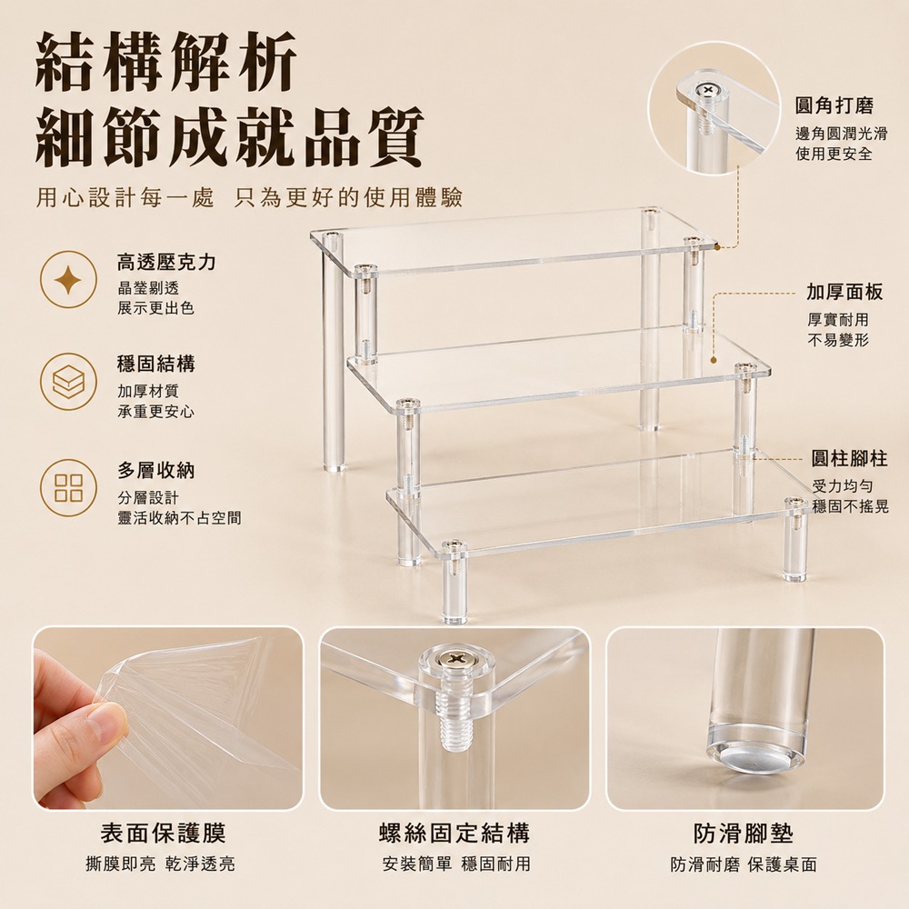 壓克力展示架 二層/三層 公仔展示架 陳列架 階梯展示架 作品展示架 透明展示架 陳列展示架 桌上展示架-細節圖7