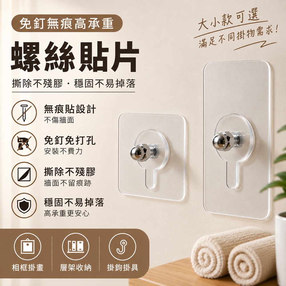 無痕螺絲貼片 8mm 14mm 螺絲貼片 掛勾 無痕掛勾 透明掛勾 掛鈎 牆壁掛鉤 壁掛固定 強力掛勾 免釘掛勾-細節圖7